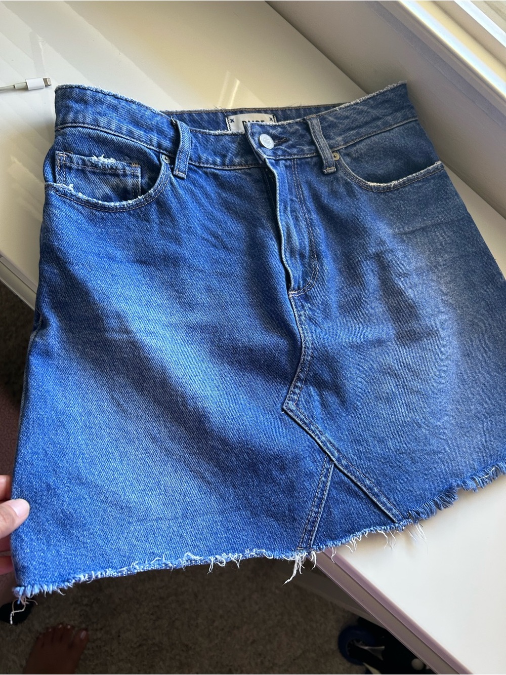 PAIGE Blue Denim Mini Skirt with Frayed Hem